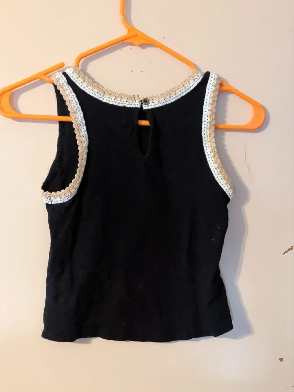 Old Navy Black Tank with Cream Crochet Trim